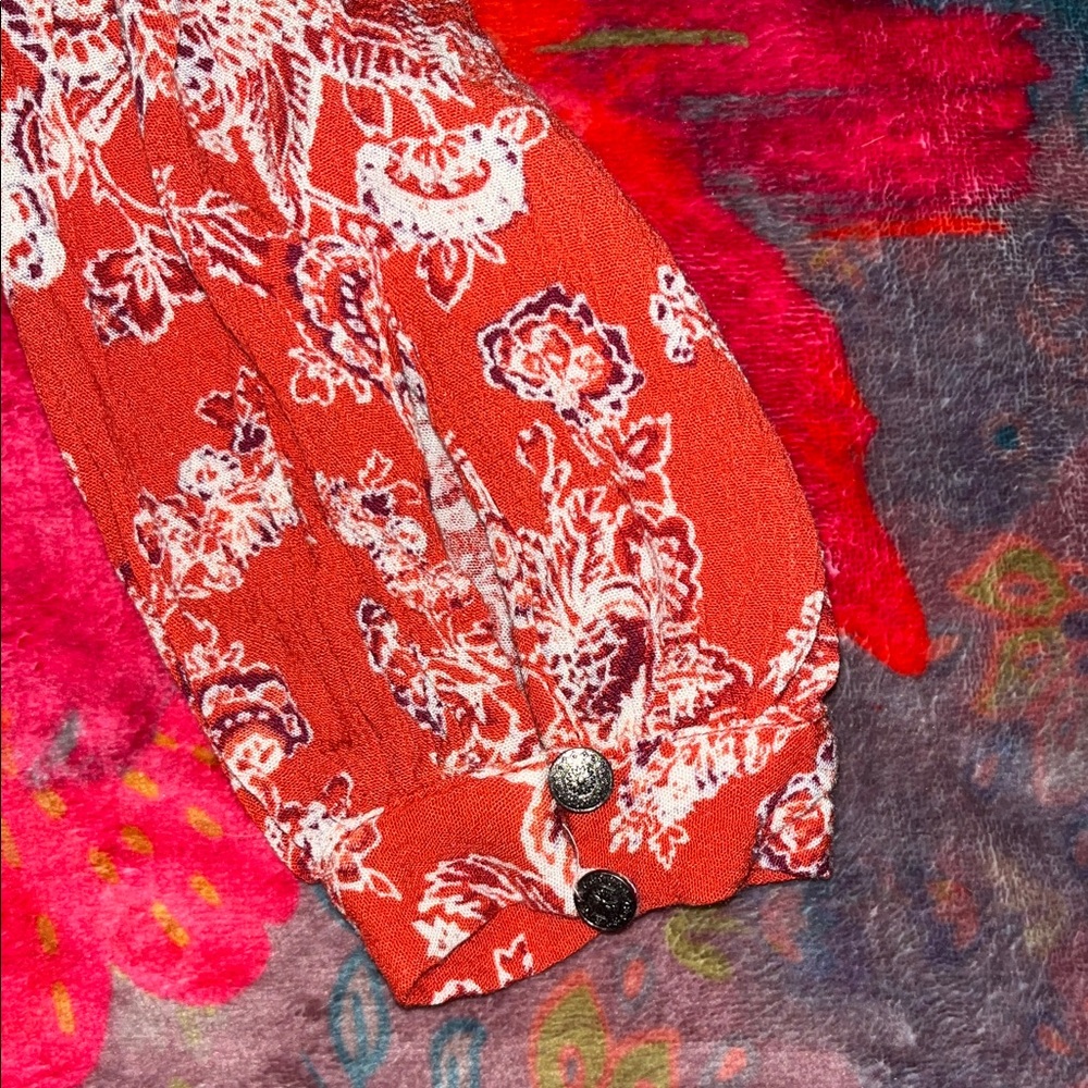 FREE PEOPLE Rayon Red and White Floral Mini Dress Size Small - Picture 6 of 10